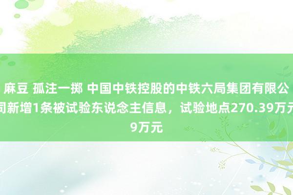 麻豆 孤注一掷 中国中铁控股的中铁六局集团有限公司新增1条被试验东说念主信息，试验地点270.39万元