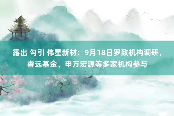 露出 勾引 伟星新材：9月18日罗致机构调研，睿远基金、申万宏源等多家机构参与