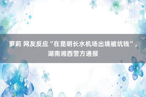 萝莉 网友反应“在昆明长水机场出境被坑钱”，湖南湘西警方通报