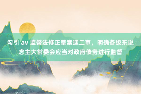 勾引 av 监督法修正草案迎二审，明确各级东说念主大常委会应当对政府债务进行监督