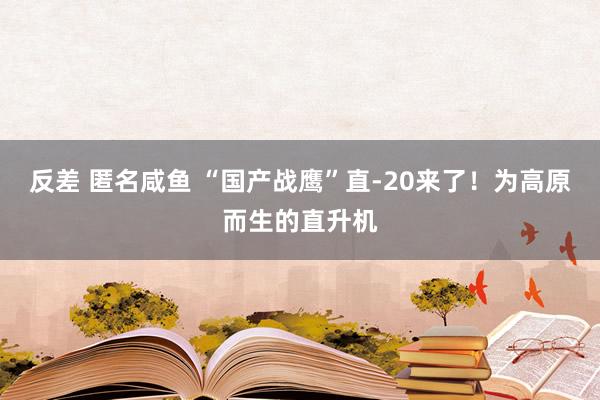 反差 匿名咸鱼 “国产战鹰”直-20来了！为高原而生的直升机