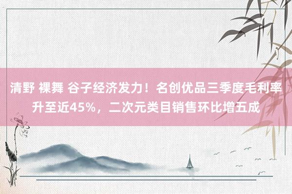 清野 裸舞 谷子经济发力！名创优品三季度毛利率升至近45%，二次元类目销售环比增五成