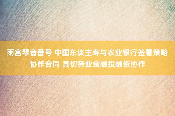 雨宫琴音番号 中国东谈主寿与农业银行签署策略协作合同 真切待业金融投融资协作