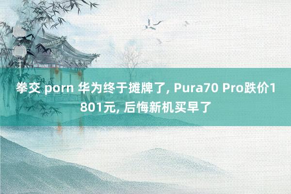 拳交 porn 华为终于摊牌了， Pura70 Pro跌价1801元， 后悔新机买早了